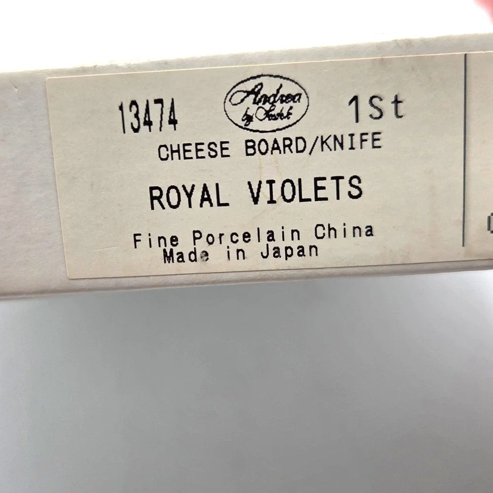 Andrea by Sadek Fine Porcelain Cheese Board & Knife Set in Box Royal Violets